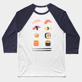 Set of different sushi types and chopsticks - japanese food Baseball T-Shirt